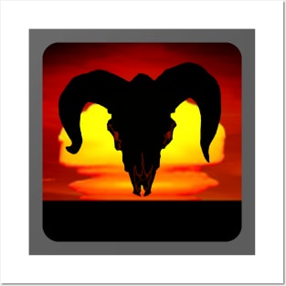 Sunset Silhouette Ram Skull Posters and Art